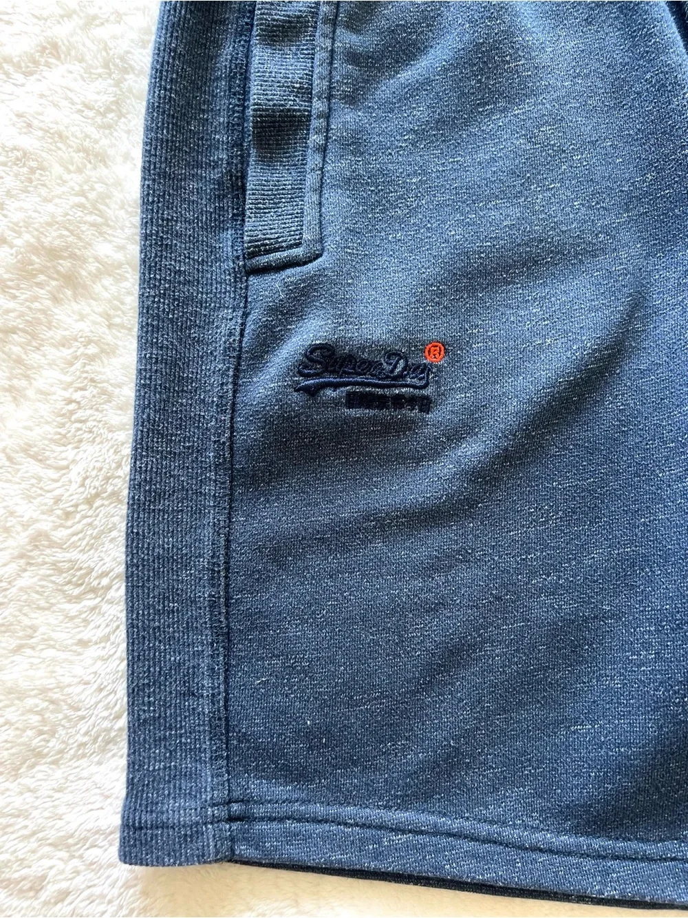 Superdry Navy Sweatshorts with Orange Logo Patch Size Medium